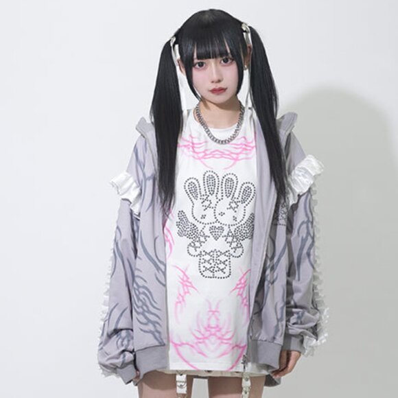 ACDC RAG - Nightmare Studded Bunny Ruffle Grey Oversized Jacket - Picture 4 of 11